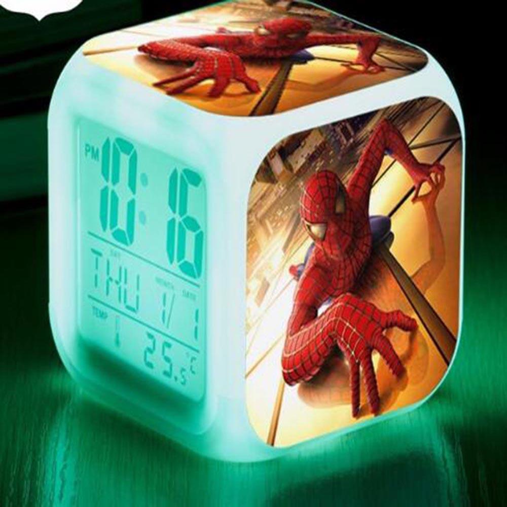Spiderman Alarm Clock For Kids Changing Spider Man 7 Colors LED Alarm Clock Lovely B102 - Lusy Store