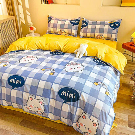 Spring Bedding Set Bed Linens Kids Bedroom Sets D615 Blue Plaid