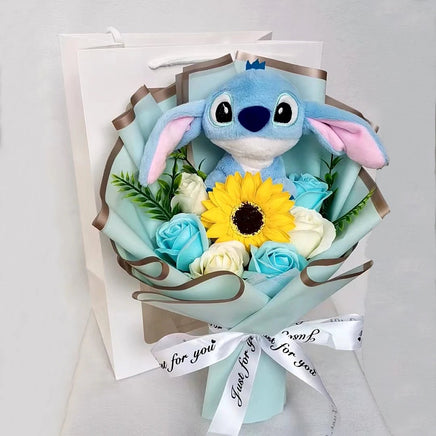 Stitch Bouquet Plush Doll Toys With Soap Rose Anime Home Decoration - Lusy Store LLC