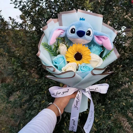 Stitch Bouquet Plush Doll Toys With Soap Rose Anime Home Decoration - Lusy Store LLC