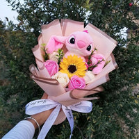 Stitch Bouquet Plush Doll Toys With Soap Rose Anime Home Decoration - Lusy Store LLC