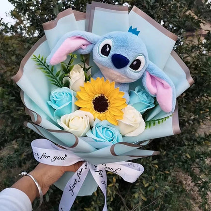 Stitch Bouquet Plush Doll Toys With Soap Rose Anime Home Decoration - Lusy Store LLC