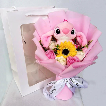 Stitch Bouquet Plush Doll Toys With Soap Rose Anime Home Decoration - Lusy Store LLC