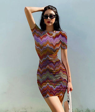 Striped Dress O Neck Fashion Clothing Casual Party Bodycon Mini Dress D510 - Lusy Store