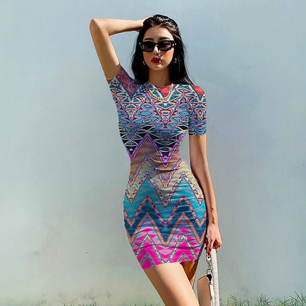 Striped Dress O Neck Fashion Clothing Casual Party Bodycon Mini Dress D510 - Lusy Store