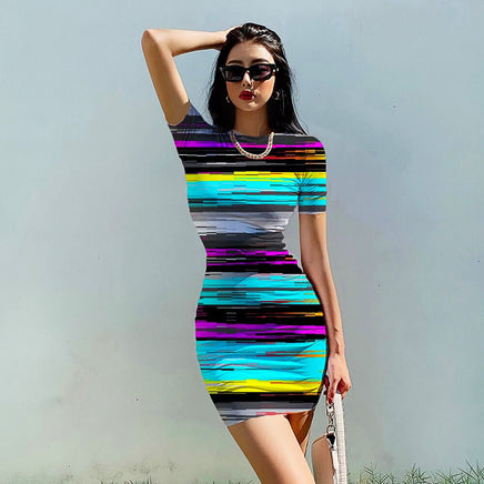 Striped Dress O Neck Fashion Clothing Casual Party Bodycon Mini Dress D510 - Lusy Store