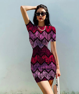 Striped Dress O Neck Fashion Clothing Casual Party Bodycon Mini Dress D510 - Lusy Store