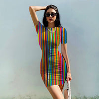 Striped Dress O Neck Fashion Clothing Casual Party Bodycon Mini Dress D510 - Lusy Store