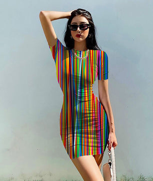 Striped Dress O Neck Fashion Clothing Casual Party Bodycon Mini Dress D510 - Lusy Store