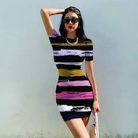 Striped Dress O Neck Fashion Clothing Casual Party Bodycon Mini Dress D510 5