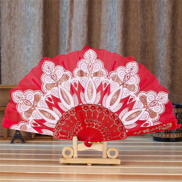 Style Dance Wedding Party Lace Silk Folding Hand Held Flower Fan - Lusy Store