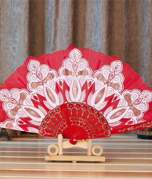 Style Dance Wedding Party Lace Silk Folding Hand Held Flower Fan - Lusy Store