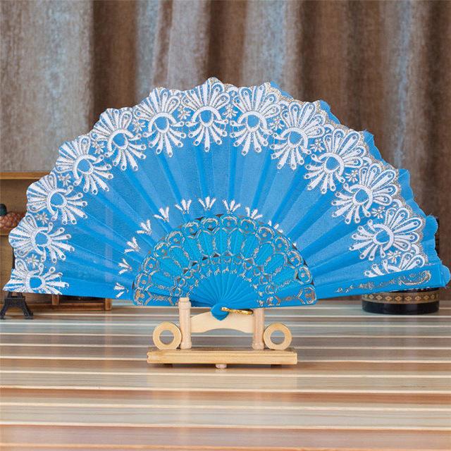 Style Dance Wedding Party Lace Silk Folding Hand Held Flower Fan - Lusy Store