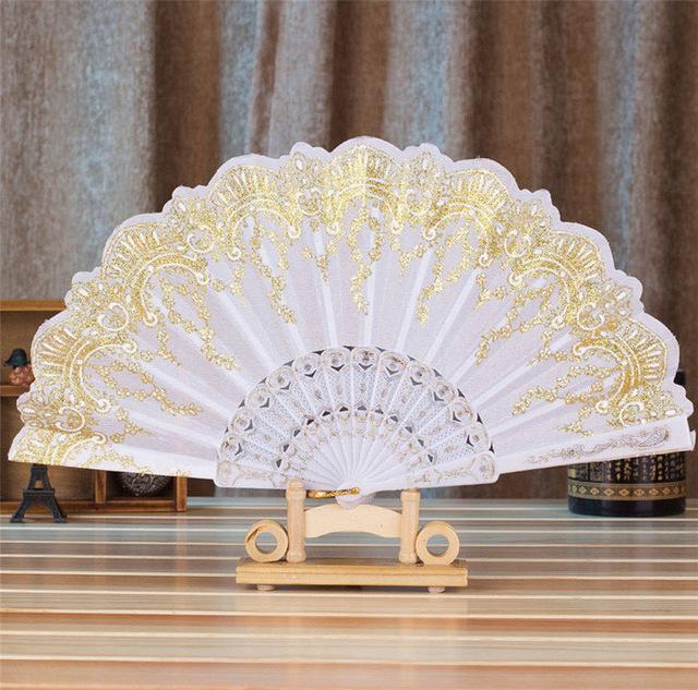 Style Dance Wedding Party Lace Silk Folding Hand Held Flower Fan - Lusy Store