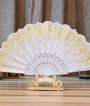 Style Dance Wedding Party Lace Silk Folding Hand Held Flower Fan - Lusy Store