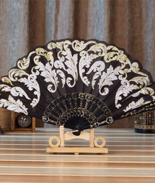 Style Dance Wedding Party Lace Silk Folding Hand Held Flower Fan - Lusy Store