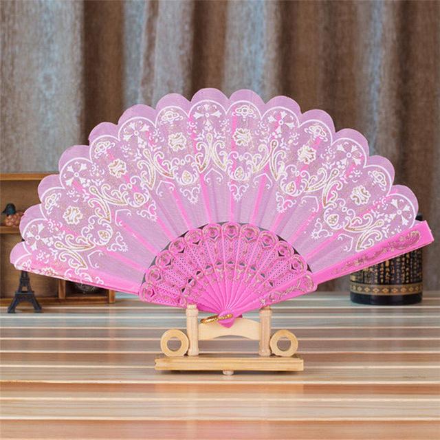 Style Dance Wedding Party Lace Silk Folding Hand Held Flower Fan - Lusy Store