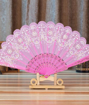 Style Dance Wedding Party Lace Silk Folding Hand Held Flower Fan - Lusy Store