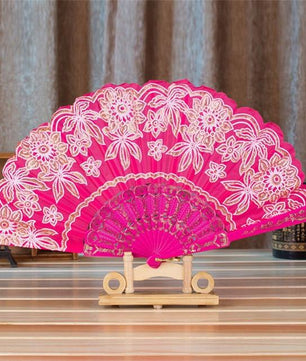 Style Dance Wedding Party Lace Silk Folding Hand Held Flower Fan - Lusy Store