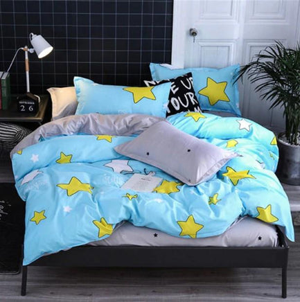 Summer Bedding Sets Geometric Flat Sheet Duvet Cover Kids Bedding Sets Twin/Full/Queen/King/Supper King Size Blue