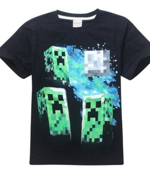 Summer Black Blue Cotton T-Shirt Minecraft Halloween - Lusy Store