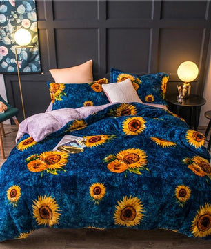Sunflower Bedding Fleece Warm Duvet Cover Flat Sheet Cool Bed Room - Lusy Store
