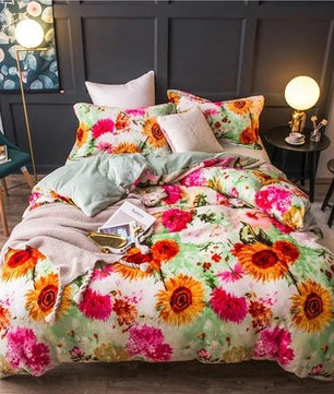 Sunflower Bedding Fleece Warm Duvet Cover Flat Sheet Cool Bed Room - Lusy Store