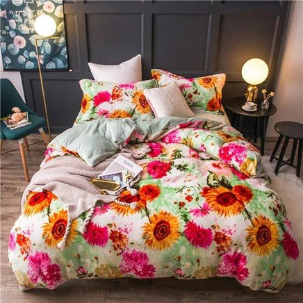Sunflower Bedding Fleece Warm Duvet Cover Flat Sheet Cool Bed Room - Lusy Store