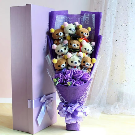 Teddy Bear Bouquet Flower Graduation Birthday Valentines Day Gift - Lusy Store LLC