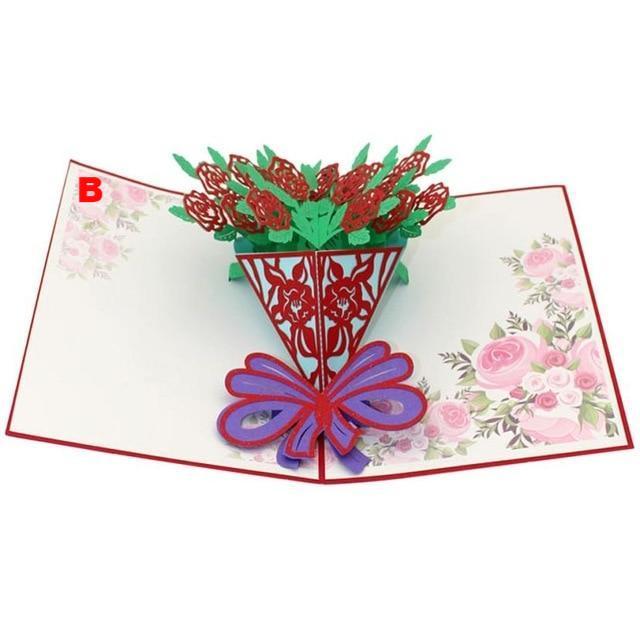 Thank You Cards Postcard with Envelopes 3D pop up Paper Laser Cut Birthday greeting card Valentines Day gift - Lusy Store