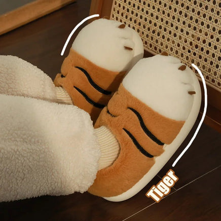 Tiger Slippers Claw Cotton Women Cute Home Thick Bottom Plush Couple Slippers Men Cotton Shoes - Lusy Store LLC