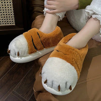 Tiger Slippers Claw Cotton Women Cute Home Thick Bottom Plush Couple Slippers Men Cotton Shoes - Lusy Store LLC