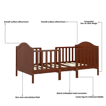 Toddler Bed 2-in-1 Convertible Wooden Bedroom Furniture Guardrails F371 - Lusy Store