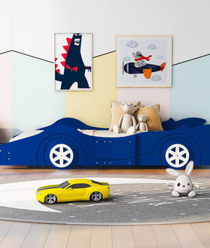 Toddler Bed Football Design Twin Size Faux Leather Upholstered Platform Bed Frame F373 - Lusy Store