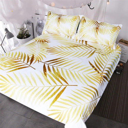 Tropical Bedding Bless Living Modern Palm Leaf Bedding Sets Floral Botanic Gold White Coastal Life - Lusy Store