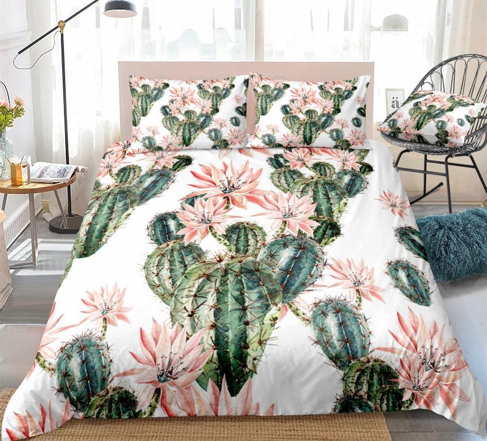 Tropical Bedding Cactus Duvet Cover Flower Bedding Sets Floral Home Textiles - Lusy Store