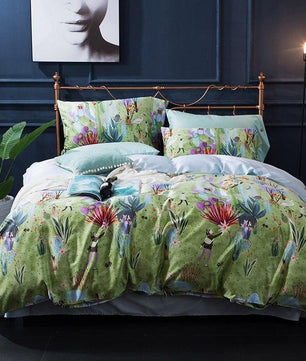 Tropical Bedding Egyptian Cotton 60S Leaves Flowers Silky Soft Queen King Bedding Sets - Lusy Store