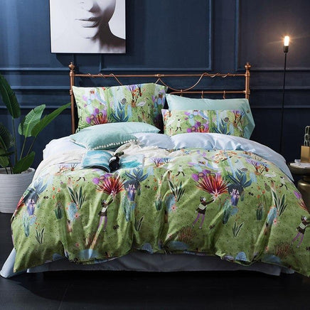 Tropical Bedding Egyptian Cotton 60S Leaves Flowers Silky Soft Queen King Bedding Sets - Lusy Store
