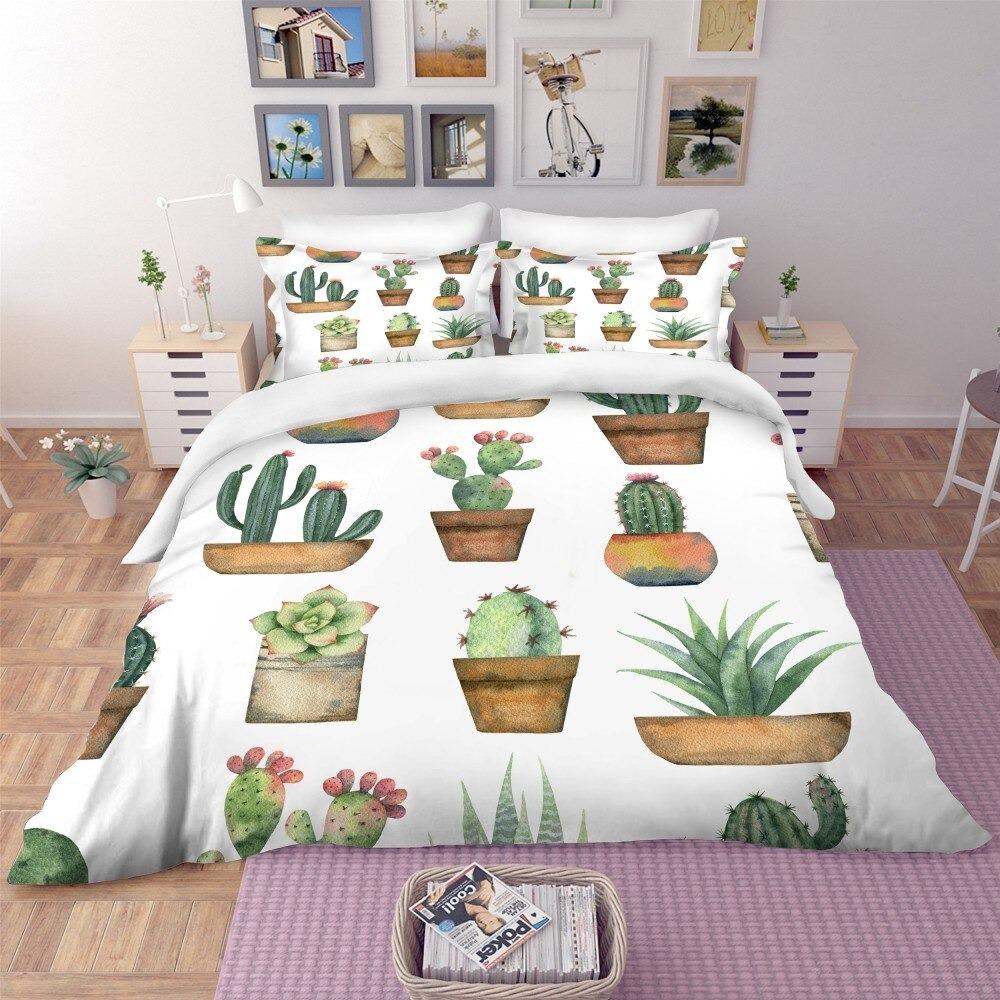 Tropical Bedding Green Cactus Bedding Set 100% Microfiber Sham Plant Print Bed Linen Home Decor - Lusy Store