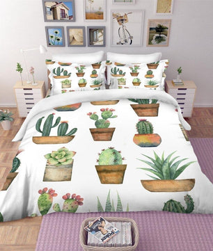 Tropical Bedding Green Cactus Bedding Set 100% Microfiber Sham Plant Print Bed Linen Home Decor - Lusy Store