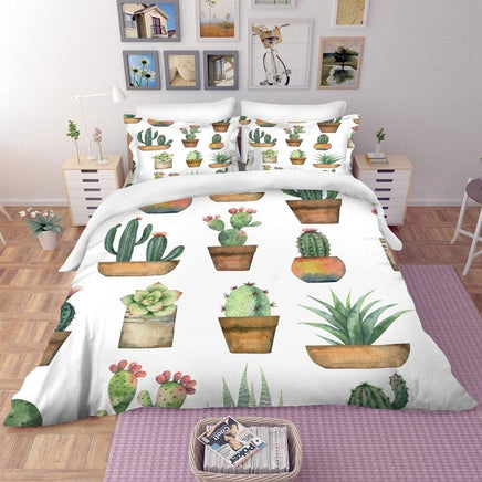 Tropical Bedding Green Cactus Bedding Set 100% Microfiber Sham Plant Print Bed Linen Home Decor - Lusy Store