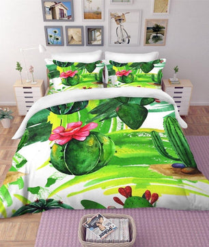 Tropical Bedding Green Cactus Bedding Set 100% Microfiber Sham Plant Print Bed Linen Home Decor - Lusy Store