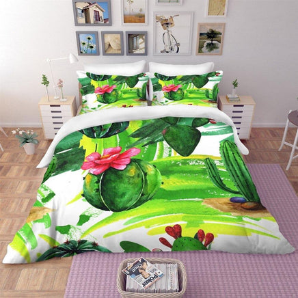 Tropical Bedding Green Cactus Bedding Set 100% Microfiber Sham Plant Print Bed Linen Home Decor - Lusy Store