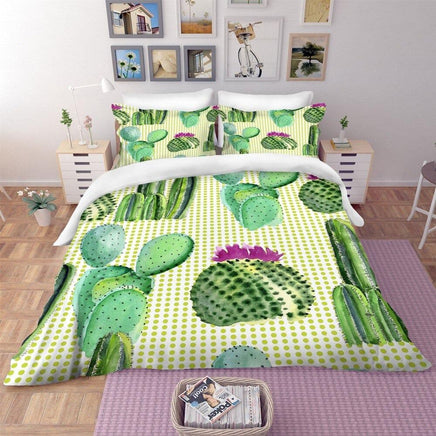 Tropical Bedding Green Cactus Bedding Set 100% Microfiber Sham Plant Print Bed Linen Home Decor - Lusy Store