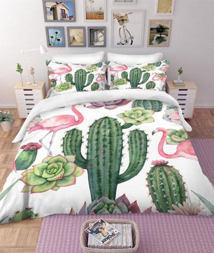 Tropical Bedding Green Cactus Bedding Set 100% Microfiber Sham Plant Print Bed Linen Home Decor - Lusy Store