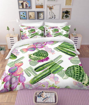 Tropical Bedding Green Cactus Bedding Set 100% Microfiber Sham Plant Print Bed Linen Home Decor - Lusy Store