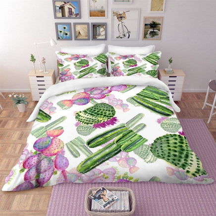 Tropical Bedding Green Cactus Bedding Set 100% Microfiber Sham Plant Print Bed Linen Home Decor - Lusy Store