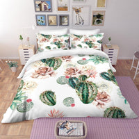 Tropical Bedding Green Cactus Bedding Set 100% Microfiber Sham Plant Print Bed Linen Home Decor - Lusy Store