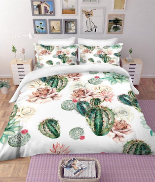 Tropical Bedding Green Cactus Bedding Set 100% Microfiber Sham Plant Print Bed Linen Home Decor - Lusy Store