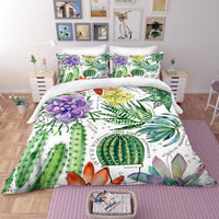 Tropical Bedding Green Cactus Bedding Set 100% Microfiber Sham Plant Print Bed Linen Home Decor - Lusy Store